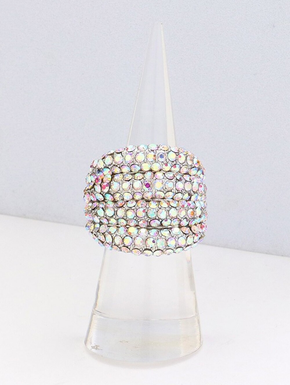 Silver Rhinestone Crystal Stretch Fashion Ring Cute Fashion Statement Jewelry